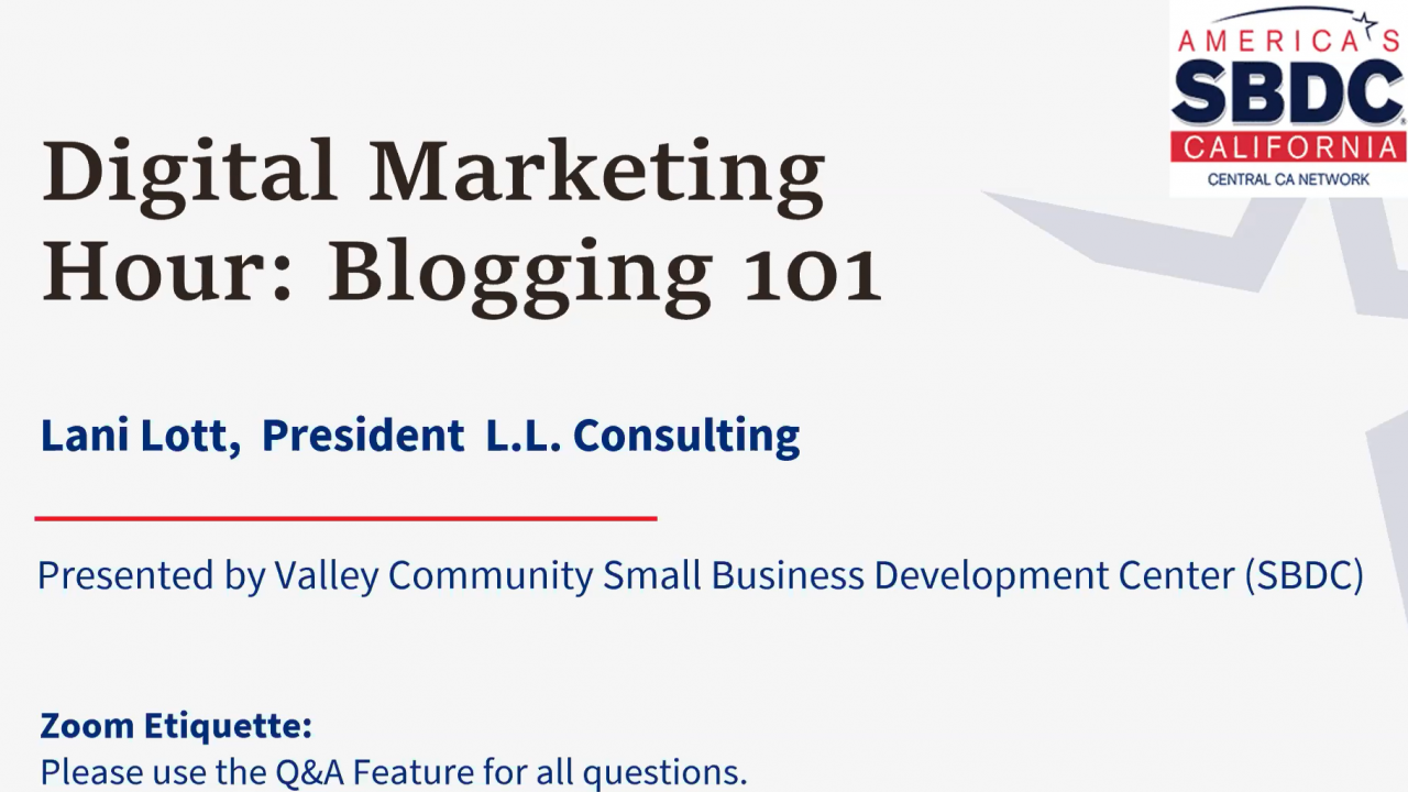 The thumbnail for the webinar "Digital Marketing Hour: Blogging 101"